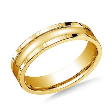 14K Yellow Gold 6mm Comfort-Fit High Polished Squared Edge Carved Design Band
