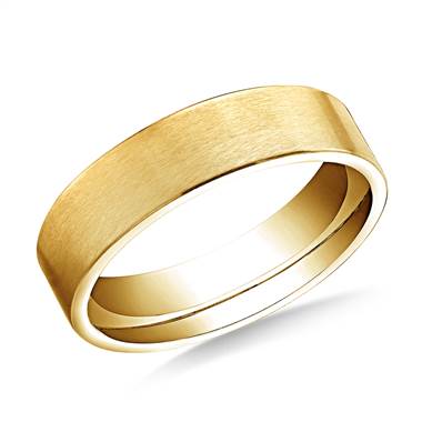 14K Yellow Gold 6mm Comfort-Fit Satin-Finished Carved Design Band