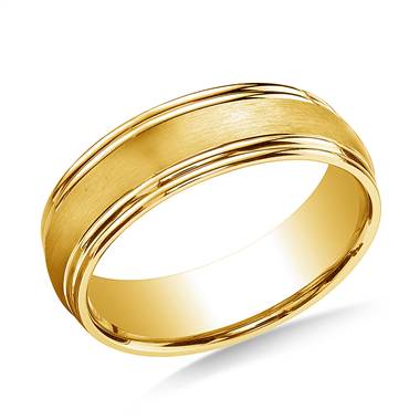 14K Yellow Gold 7.5mm Comfort-Fit Satin-Finished Double Round Edge Carved Design Band
