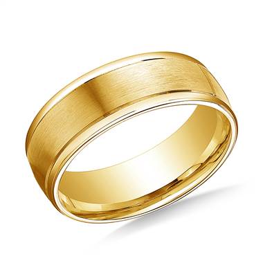 14K Yellow Gold 8mm Comfort-Fit Satin-Finished High Polished Round Edge Carved Design Band