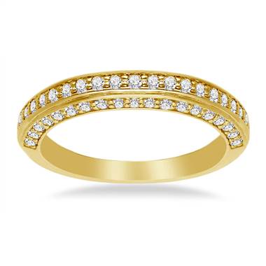 14K yellow Gold Band For Ladies With Pave Set Round Diamonds