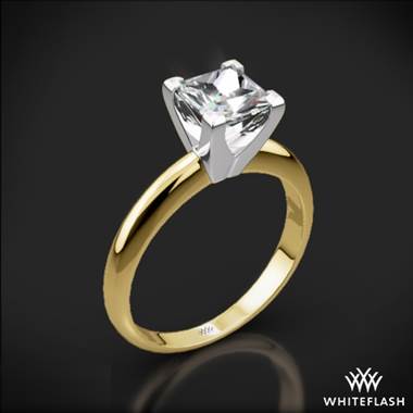 14k Yellow Gold Classic 4 Prong Solitaire Engagement Ring for Princess with White Gold Head