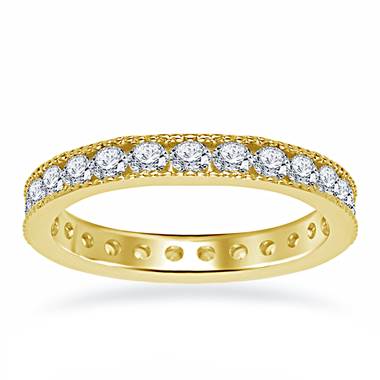 14K Yellow Gold Diamond Eternity Ring Having Milgrain Border (1.15 - 1.35 cttw)