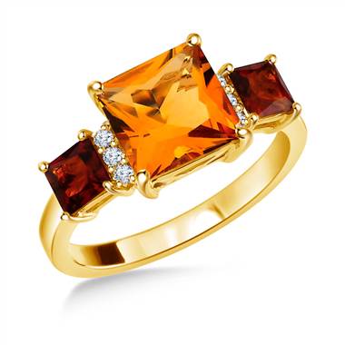 14K Yellow Gold Genuine Citrine and Diamond Ring