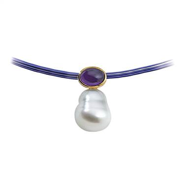 14K Yellow Gold South Sea Cultured Circle Pearl & Genuine Amethyst Pendant