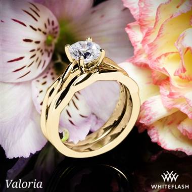 14k Yellow Gold Valoria Flora Twist Solitaire Wedding Set