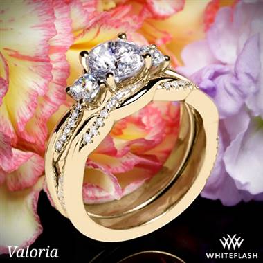 14k Yellow Gold Valoria Flora Twist Three Stone Diamond Wedding Set