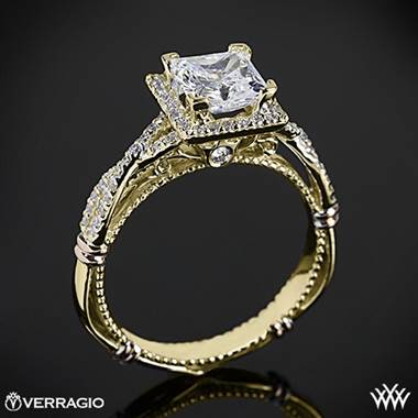 14k Yellow Gold Verragio Parisian D-106P Halo Diamond Engagement Ring for Princess with Rose Gold Wraps
