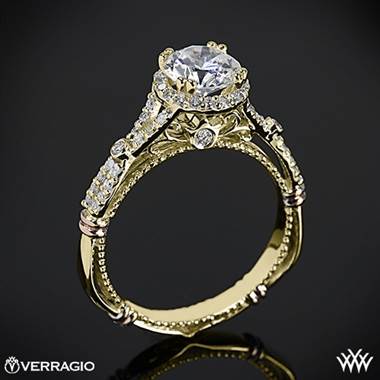 14k Yellow Gold Verragio Parisian D-109R Halo Diamond Engagement Ring with Rose Gold Wraps