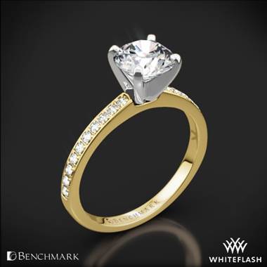 14k Yellow Gold with White Gold Head Benchmark LCP1 Small Pave Diamond Engagement Ring