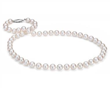 16" Classic Akoya Cultured Pearl Strand Necklace In 18k White Gold (7.0-7.5mm)