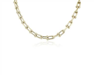 16" Shiny Fancy Links Necklace In 14k Yellow Gold