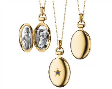 17" Monica Rich Kosann Blue Sapphire Petite Oval Locket In 18k Yellow Gold (2mm)