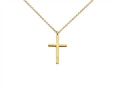 18" Petite Cross Pendant Necklace In 14k Yellow Gold