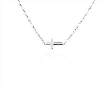 18" Sideways Cross Necklace In 14k White Gold (1.2 mm)