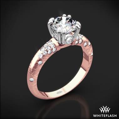 18k Rose Gold Champagne Petite Pave Diamond Engagement Ring with White Gold Head
