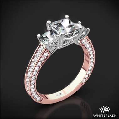 18k Rose Gold Clara Ashley 3 Stone Diamond Engagement Ring for Princess with Platinum Head