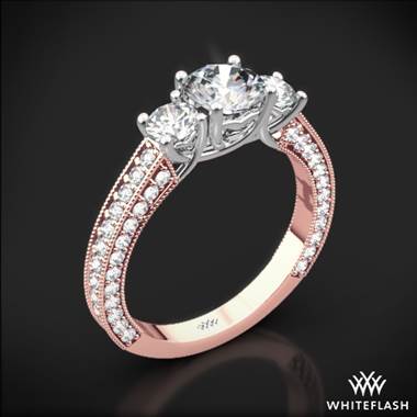 18k Rose Gold Clara Ashley 3 Stone Diamond Engagement Ring with Platinum Head