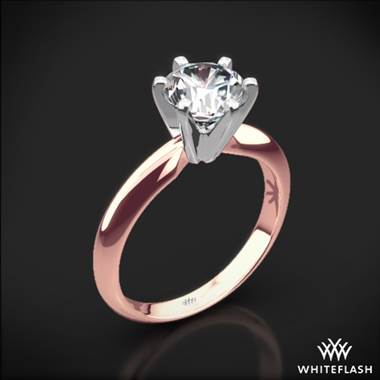 18k Rose Gold Classic 6 Prong Solitaire Engagement Ring with Platinum Head