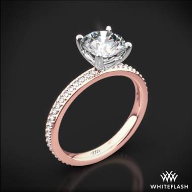 18k Rose Gold Legato Micro Pave Diamond Engagement Ring with White Gold Head
