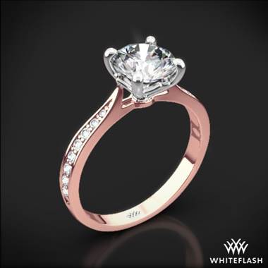 18k Rose Gold Legato Sleek Line Pave Diamond Engagement Ring with White Gold Head