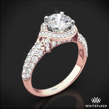 18k Rose Gold Ribbon Halo Diamond Engagement Ring with White Gold Head