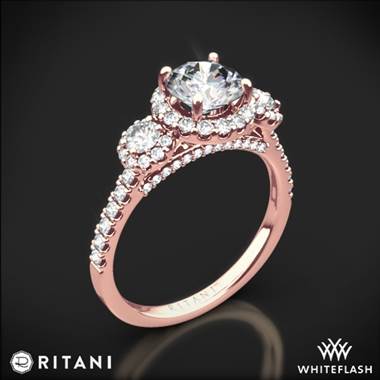 18k Rose Gold Ritani 1RZ1326 Halo Three Stone Engagement Ring
