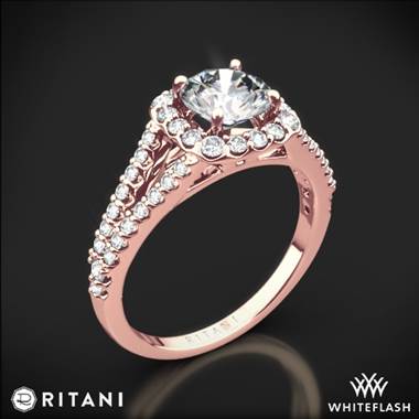 18k Rose Gold Ritani 1RZ1327 Cushion Halo 'V' Diamond Engagement Ring
