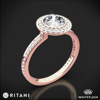 18k Rose Gold Ritani 1RZ1694 Vintage Halo Micropave Halo Diamond Engagement Ring
