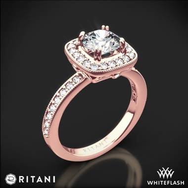 18k Rose Gold Ritani 1RZ1698 Vintage Cushion Halo Diamond Engagement Ring