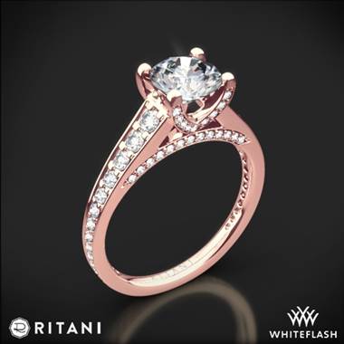 18k Rose Gold Ritani 1RZ2378 Tapered Pave Diamond Engagement Ring