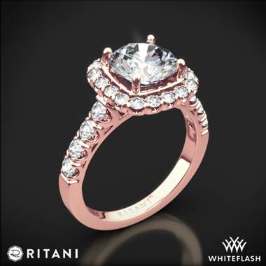 18k Rose Gold Ritani 1RZ2817 Masterwork Cushion Halo Diamond Engagement Ring
