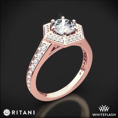 18k Rose Gold Ritani 1RZ3105 Vintage Hexagonal Halo Vaulted Diamond Engagement Ring