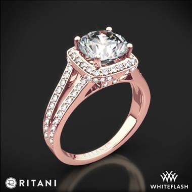 18k Rose Gold Ritani 1RZ3152 Masterwork Cushion Halo 'V' Diamond Engagement Ring