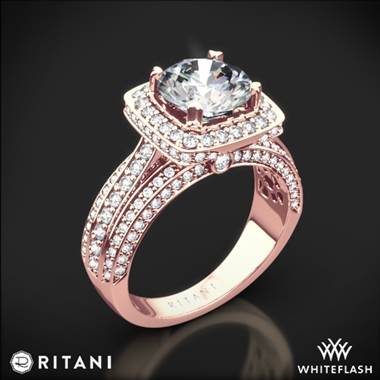 18k Rose Gold Ritani 1RZ3156 Masterwork Cushion Halo Triple Diamond Engagement Ring