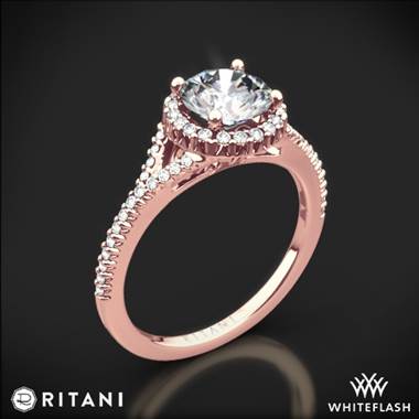18k Rose Gold Ritani 1RZ3766 French-Set Halo Diamond 'V' Diamond Engagement Ring