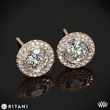 18k Rose Gold Ritani 5RZ3700 Bella Vita Halo Diamond Earrings - Setting Only