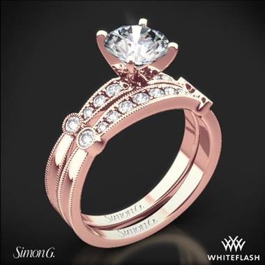 18k Rose Gold Simon G. MR1546-D Delicate Diamond Wedding Set