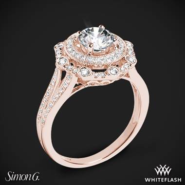18k Rose Gold Simon G. NR525 Vintage Explorer Halo Diamond Engagement Ring