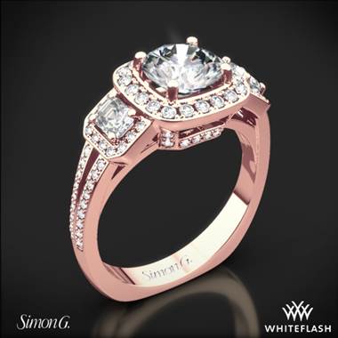 18k Rose Gold Simon G. TR446 Passion Halo Three Stone Engagement Ring