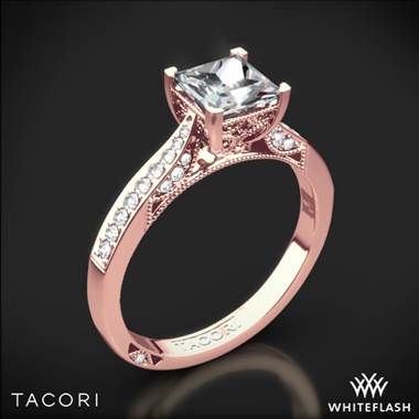 18k Rose Gold Tacori 2638PRP Dantela Crescent Motif Pave for Princess Diamond Engagement Ring