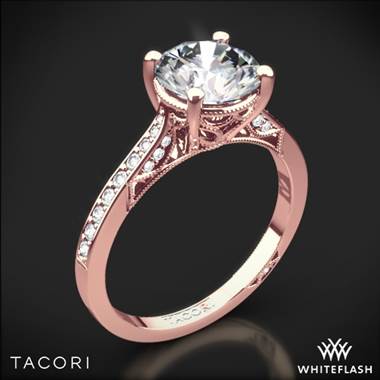 18k Rose Gold Tacori 2638RDP Dantela Crescent Motif Pave Diamond Engagement Ring for 1.50ct Center