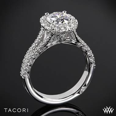 18k Rose Gold Tacori HT2548CU Petite Crescent Split Shank Halo Diamond Engagement Ring