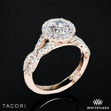 18k Rose Gold Tacori HT2549 Petite Crescent Twisted Diamond Halo Engagement Ring