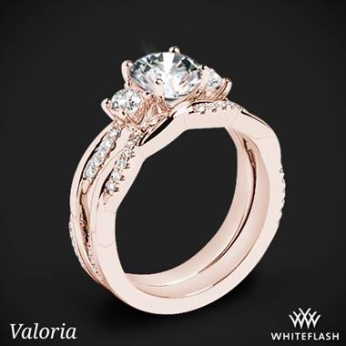 18k Rose Gold Valoria Flora Twist Three Stone Diamond Wedding Set