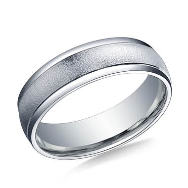 18K White Gold 6mm Comfort-Fit Wired-Finished High Polished Round Edge Carved Design Band