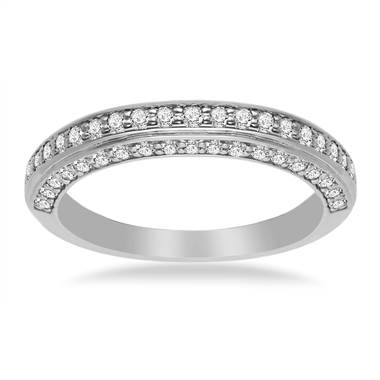 18K White Gold Band For Ladies With Pave Set Round Diamonds