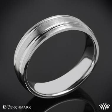 18k White Gold Benchmark Ridged Satin Wedding Ring