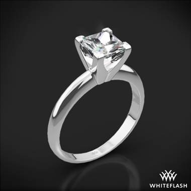 18k White Gold Classic 4 Prong Solitaire Engagement Ring for Princess with Platinum Head