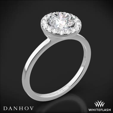 18k White Gold Danhov LE104 Per Lei Single Shank Halo Solitaire Engagement Ring